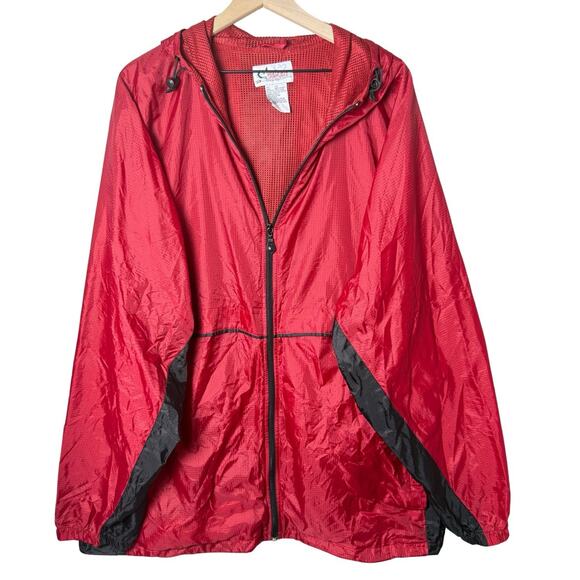 World Wide Sportsman Windbreaker Jacket Men's Black Red Trim Hooded Lined XLT - Picture 1 of 14